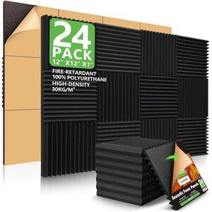 New 24 Pack Acoustic Panels 1" X 12" X 12" Acoustic Foam Panels Sound Proof Foam